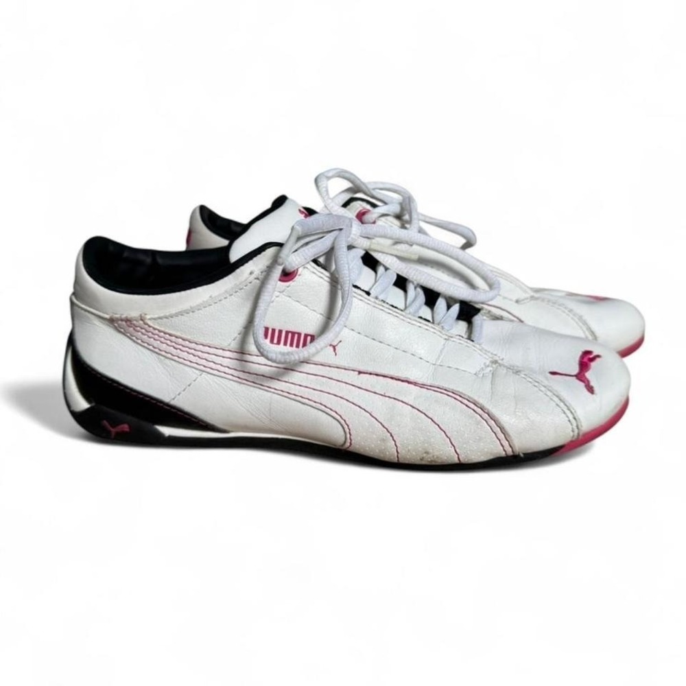 Vintage Leather Puma Speedcats Women's Size 6.5 White Pink Black Retro Sneakers - Picture 1 of 8
